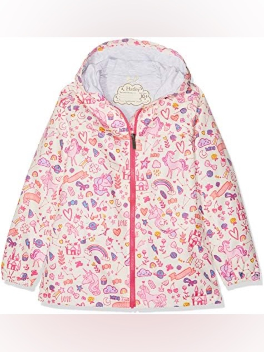 Hatley Girls Unicorn Doodle Lined Rain Jacket Size 7